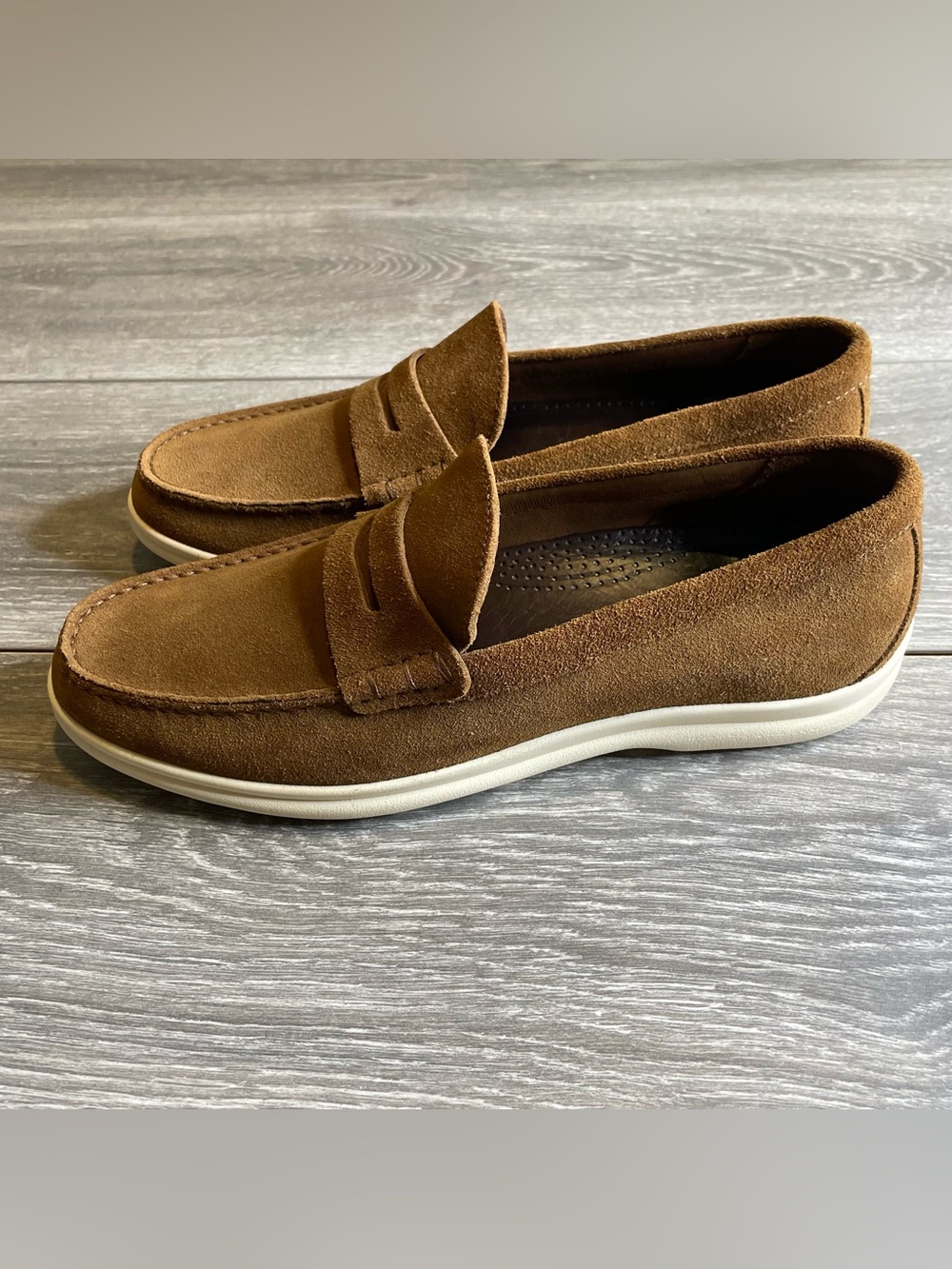 Johnston & Murphy Marlow Snuff Suede Penny Loafers Men's 9.5M Natural Latex